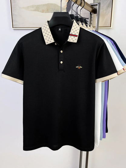 High quality honey bee embroidered short sleeve men polo shirt summer new T-shirt brand letter jacquard lapel casual trendy top
