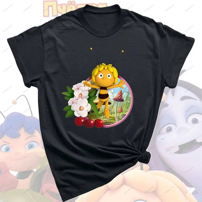 Maya The Bee T-Shirt Plain Black T Shirts Men Short-sleeve O-neck Streetwear Maya The Bee Classic Pattern High Quality Cotton