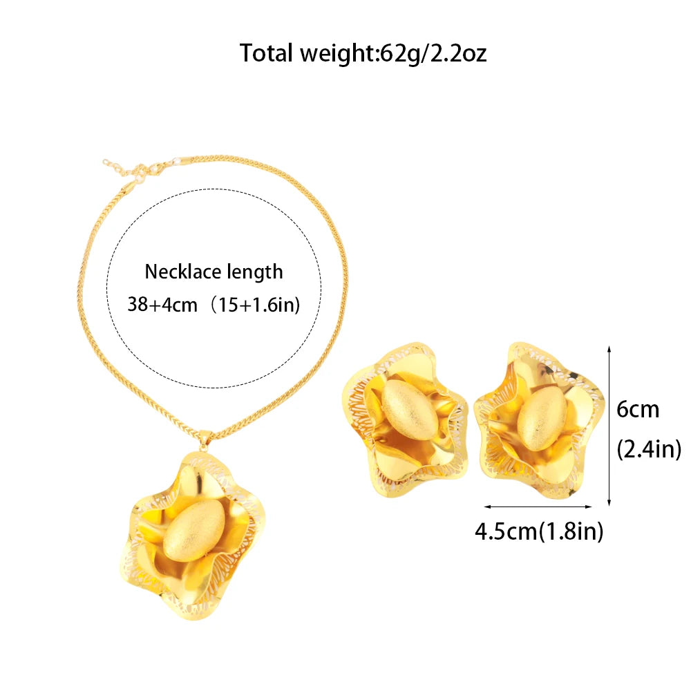 Luxury  Plated Bee Flower Shape Necklace Earrings Set for Women Girl Dubai Nigeria Fashion Design Jewelry Gift for Party