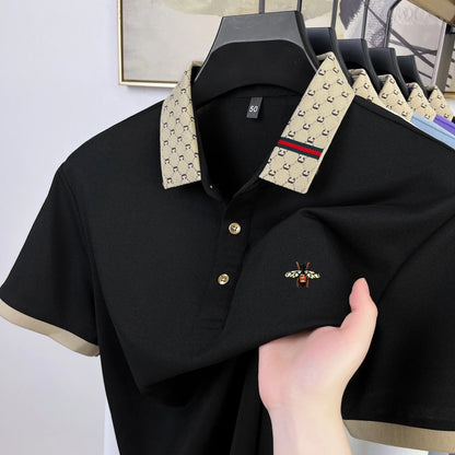 High quality honey bee embroidered short sleeve men polo shirt summer new T-shirt brand letter jacquard lapel casual trendy top