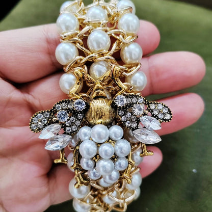 Luxury Handmade Elastic Pearl Bee  Bracelet Bangle Jewelry For Women Party Gift