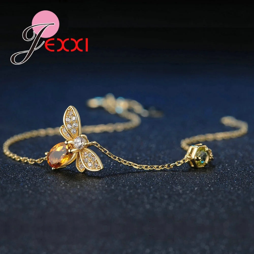 New Amazing Luxury Bee Jewelry Sets For Women/Girls 925 Sterling Silver Pendant Necklace Earrings Bracelets Ring