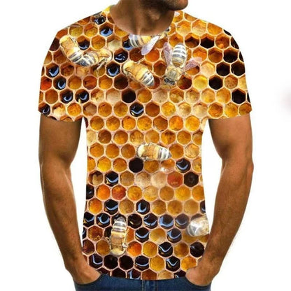 Funny Bee Graphics T Shirts Summer Fashion Short Sleeve Men Women 3D Honey Printed T-shirts Casual Oversized Harajuku Tees Tops