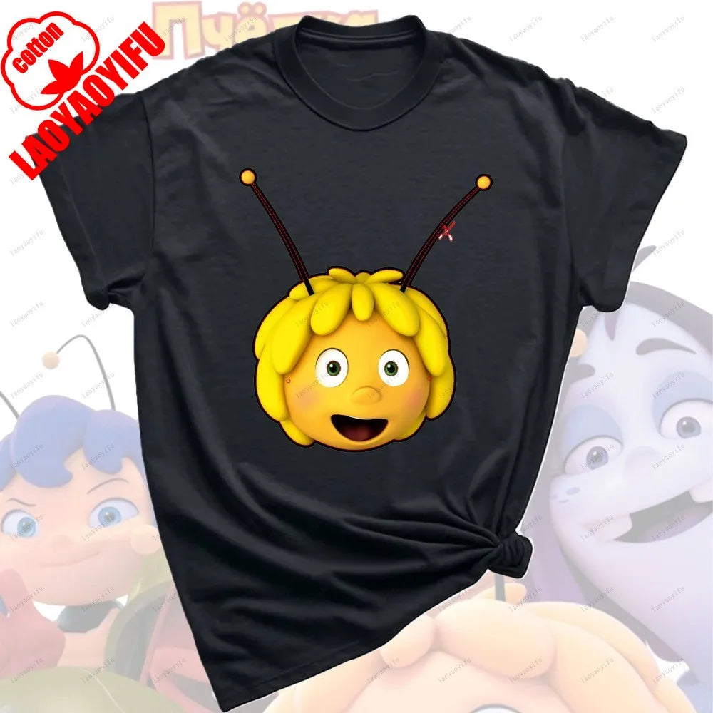 Maya The Bee T-Shirt Plain Black T Shirts Men Short-sleeve O-neck Streetwear Maya The Bee Classic Pattern High Quality Cotton