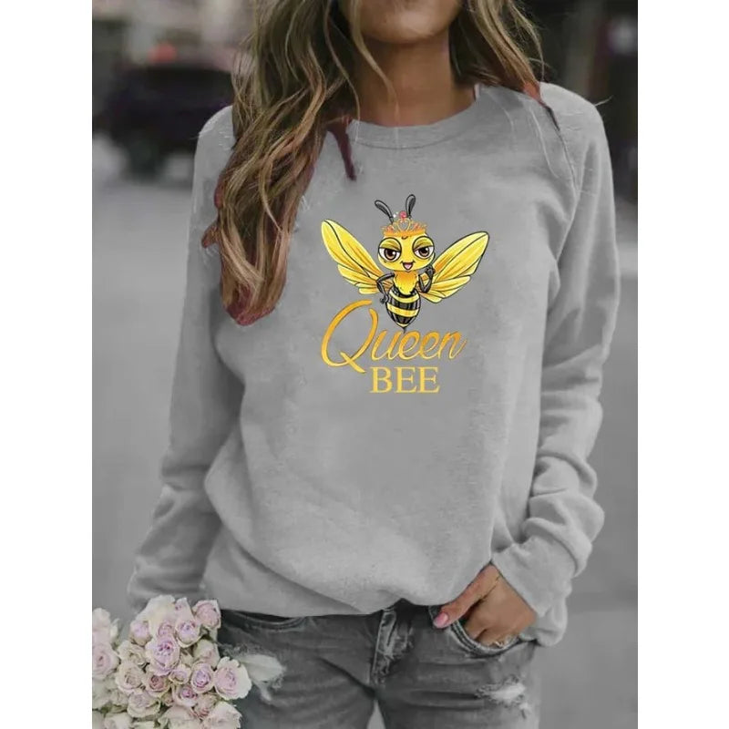 Bee Print Crew-neck Hoodie for Women Sweatshirt  Sweatshirts  Hoodies  Streetwear Women  Clothes  Harajuku