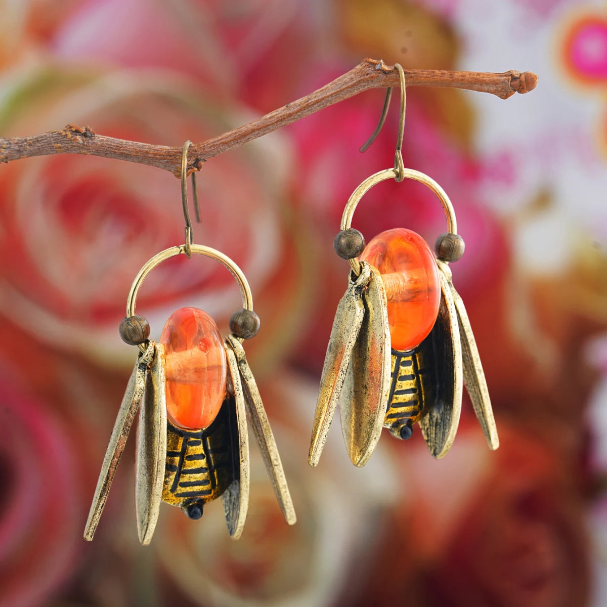 Bee insect summer couple earrings, charming Bohemian accessories, Western jewelry for vacation decoration