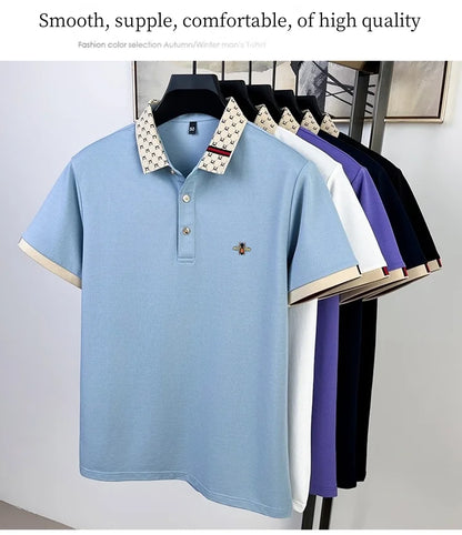 High quality honey bee embroidered short sleeve men polo shirt summer new T-shirt brand letter jacquard lapel casual trendy top