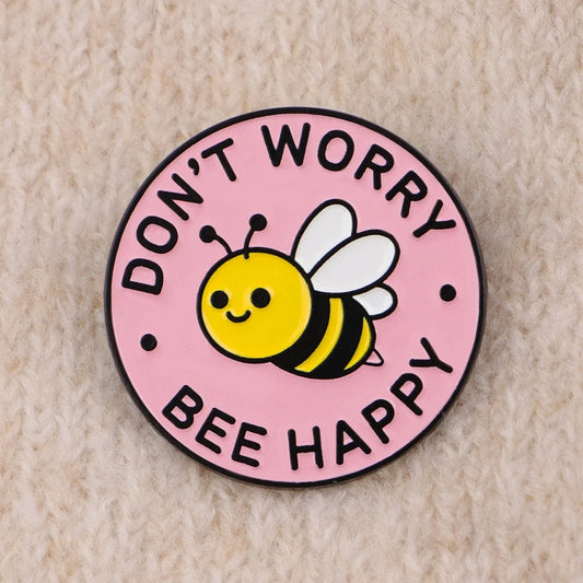 Cute BEE Enamel Pin DON'T WORRY Quotes Brooch Pines Lapel Pins Badge on Backpack Clothing Accessories Fashion Jewelry Gift