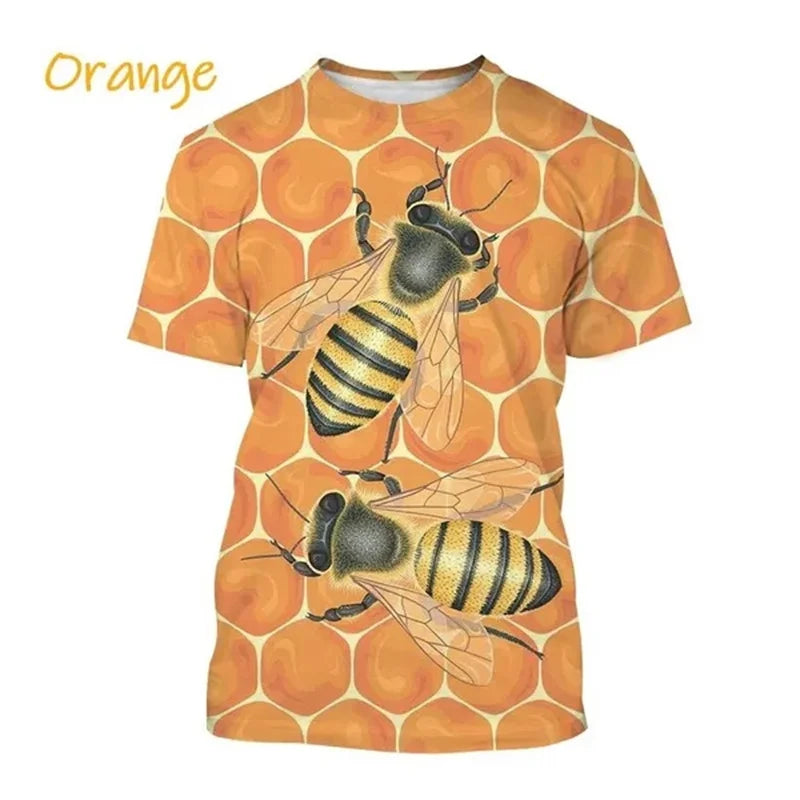 Insect Bee Graphic T Shirt for Men 3D Hive Honey Honeycomb Printing Tee Shirts Kawaii Cute Kids y2k Tops Womens Clothing T-shirt