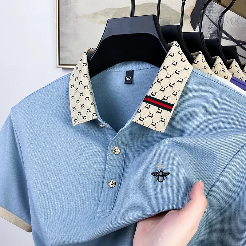 Fashionable men's bee embroidered polo shirt short sleeved brand new 2025 summer T-shirt jacquard collar comfortable casual top