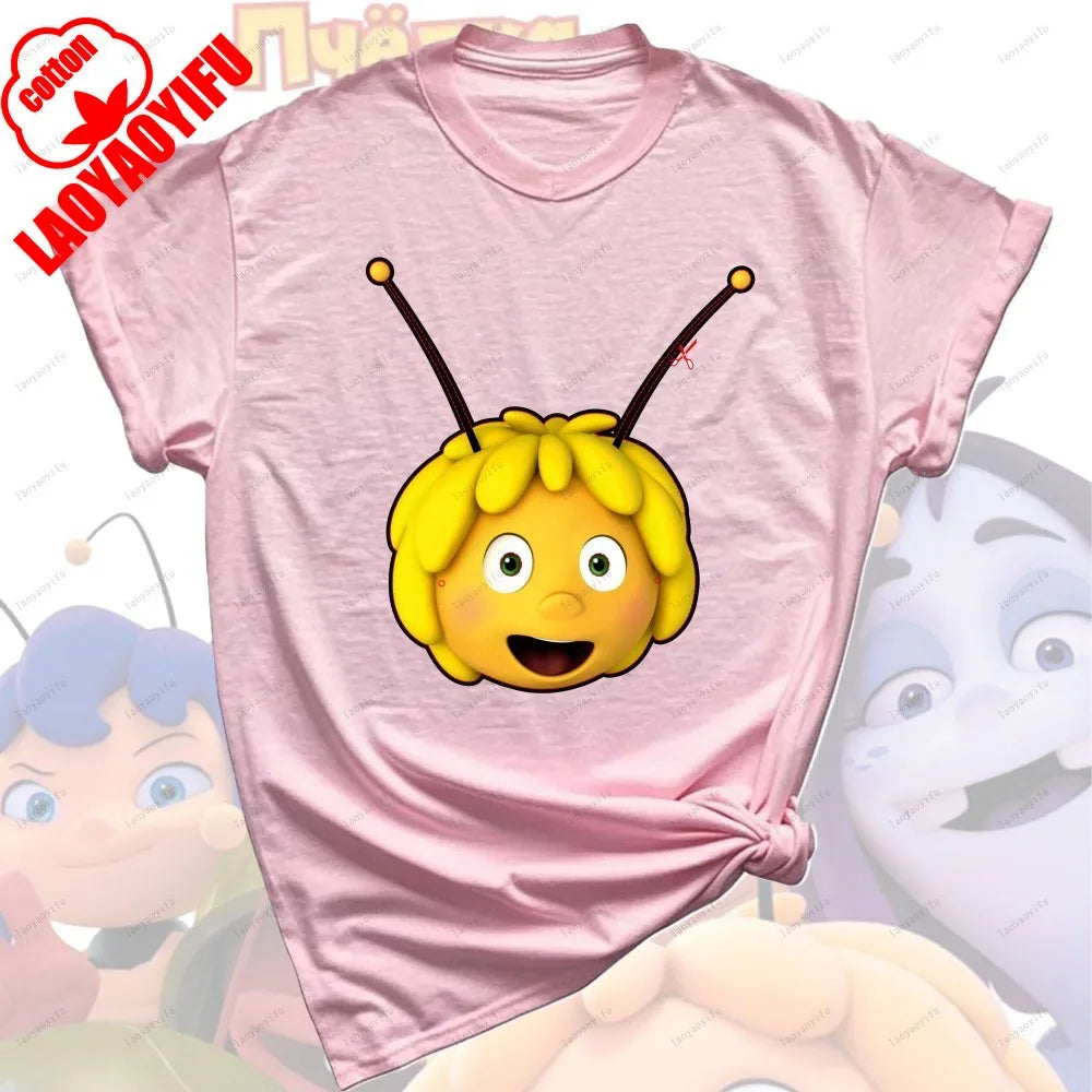 Maya The Bee T-Shirt Plain Black T Shirts Men Short-sleeve O-neck Streetwear Maya The Bee Classic Pattern High Quality Cotton