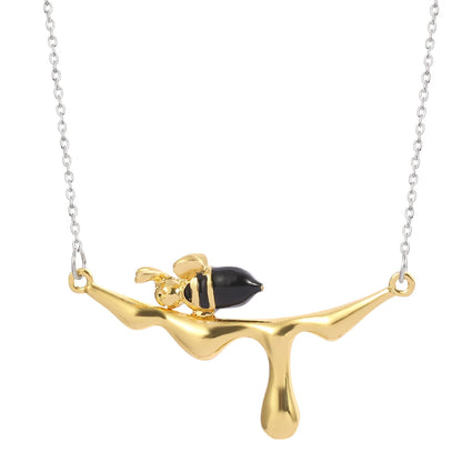 Bee and Dripping Honey Pendant Necklace Handmade Designer Fine Jewelry Bees and Honey Neckchain For Friends Jewelry Gifts