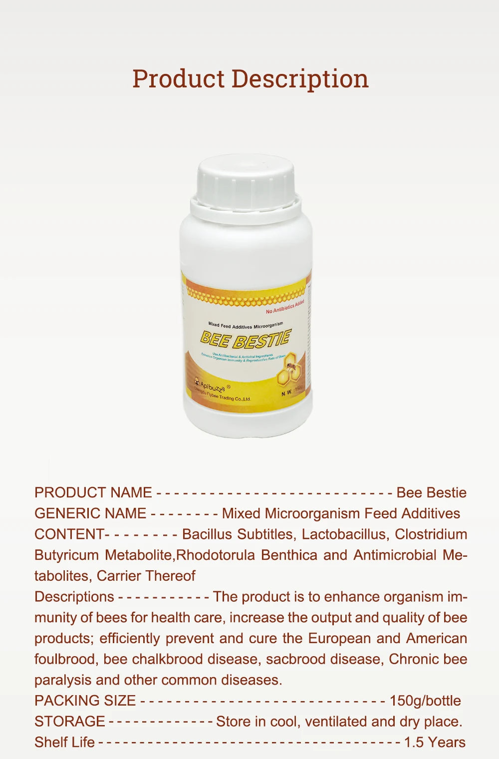 APIBUZZ BEE-BESTIE honey bee feed - Improve Immunity for Bees - Help European/American Foulbrood,Chalkbrood,Sacbrood,Beekeeping