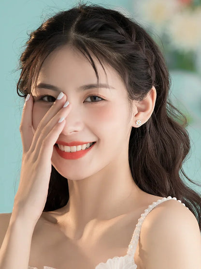 Real 925 Sterling Silver bee flower Earrings Women Simple Fashion Wedding Jewelry Accessories