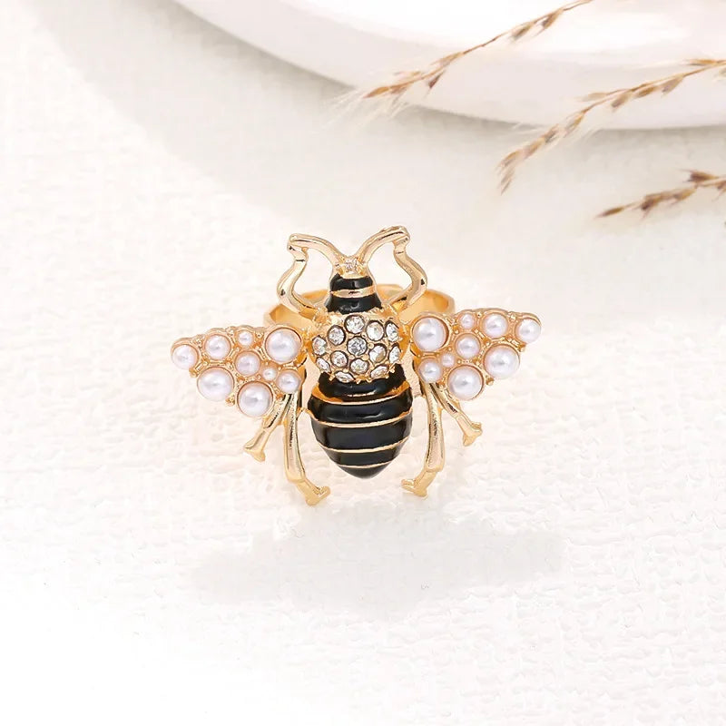 Fashion Jewelry Delicate Crystal Bee Rings Enamel Metal Insect Elegant Opening Women Finger Ring Girl Lady Party Wedding Gifts