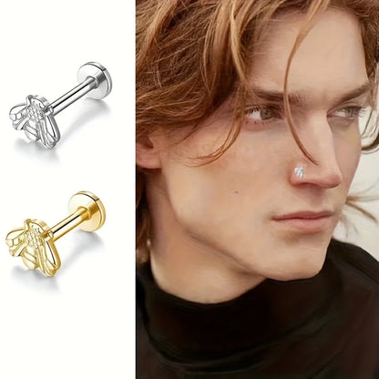 A bee earring for both men and women, with an internal thread, Latin ring, lip stud, ear cartilage, and spiral piercing. It is a