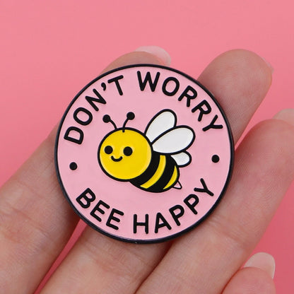 Cute BEE Enamel Pin DON'T WORRY Quotes Brooch Pines Lapel Pins Badge on Backpack Clothing Accessories Fashion Jewelry Gift