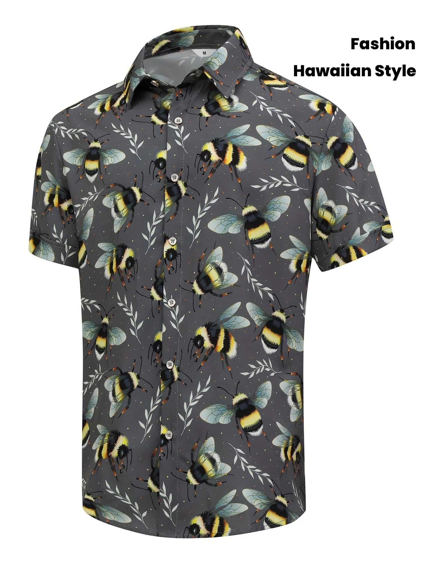 Retro Hawaiian Bee Print Shirt For Men Vacation Casual Short Sleeve Funny Shirts Streetwear Fashion Honey Insect Bee Blouse