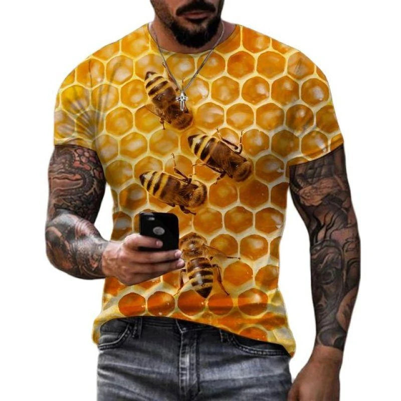 Funny Bee Graphics T Shirts Summer Fashion Short Sleeve Men Women 3D Honey Printed T-shirts Casual Oversized Harajuku Tees Tops