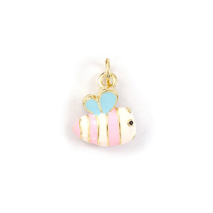 2PCs Cute Brass Cartoon Bee Jewelry Charms 18K Real Gold Plated Enamel 3D Gift Box Pendant Necklace Bracelet DIY Findings