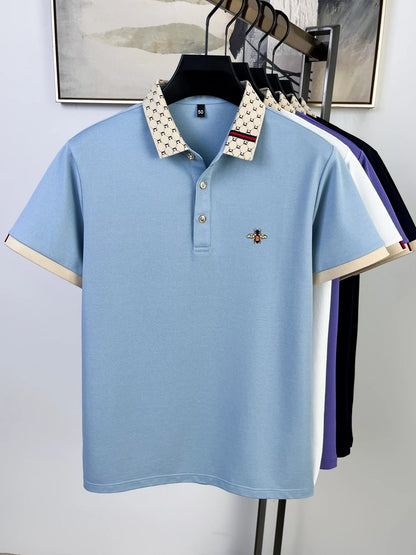 High quality honey bee embroidered short sleeve men polo shirt summer new T-shirt brand letter jacquard lapel casual trendy top
