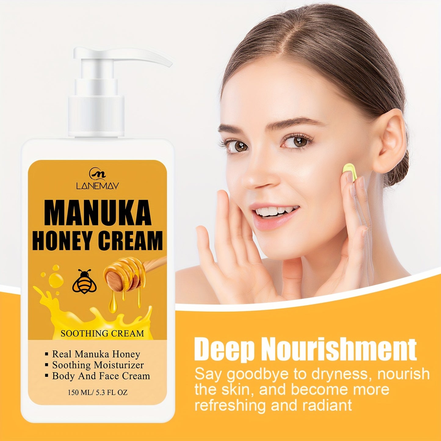 150ml Manuka Honey Nourishing Moisturizing Cream - Intense Hydration for Dry Skin, All-Day Softness - Unisex Daily Skin Care Lotion