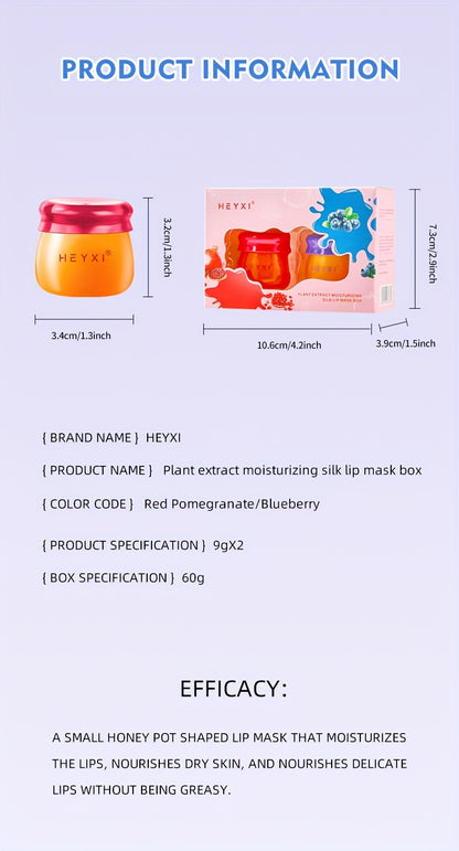 2pcs Honey Pot Shape Blueberry and Pomegranate Lip Mask Set - Lip Care and Makeup Lip Base for Moisturizing and Dark Lip Correction - Day and Night Lip Balm for Soft and Smooth Lips