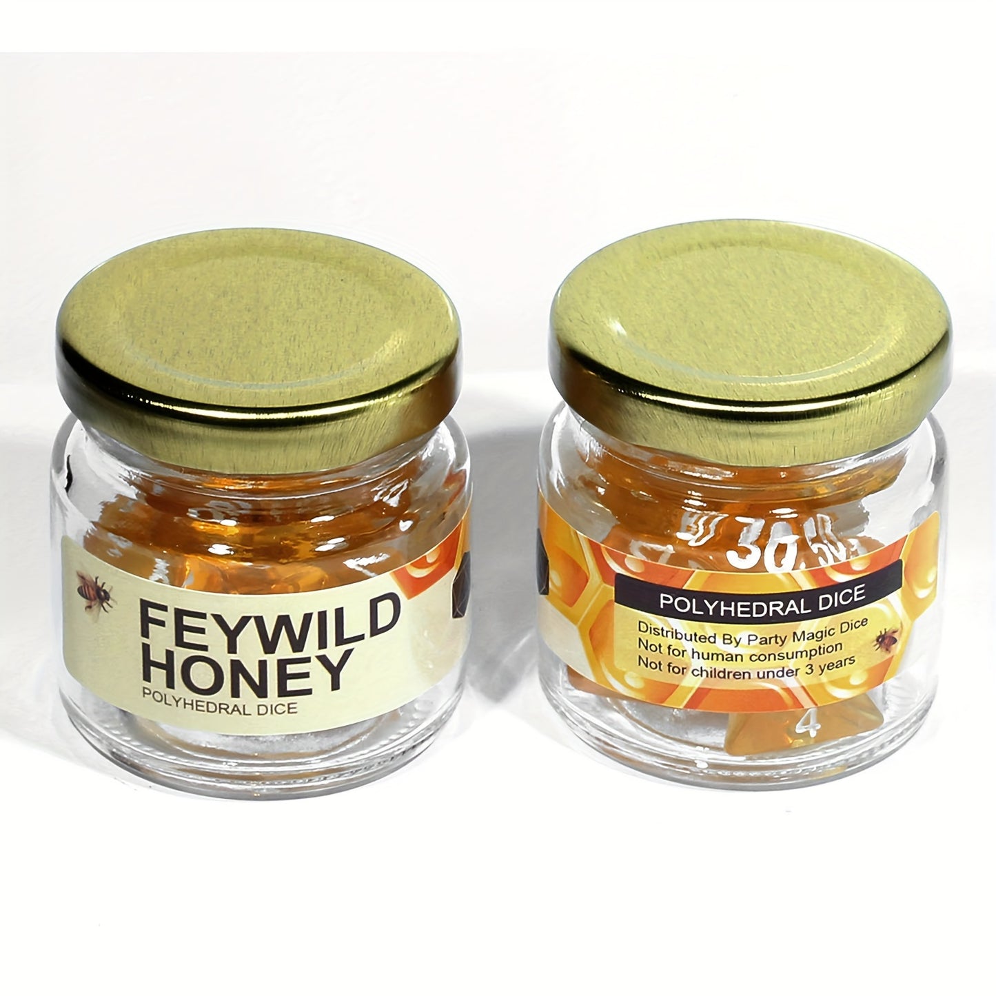 7-Piece Full Set of Honey Transparent Golden Octahedron Dice - Perfect for Dungeons and Dragons Mystery Games - Unique Transparent Design with Accurate Numbering and Vibrant Color