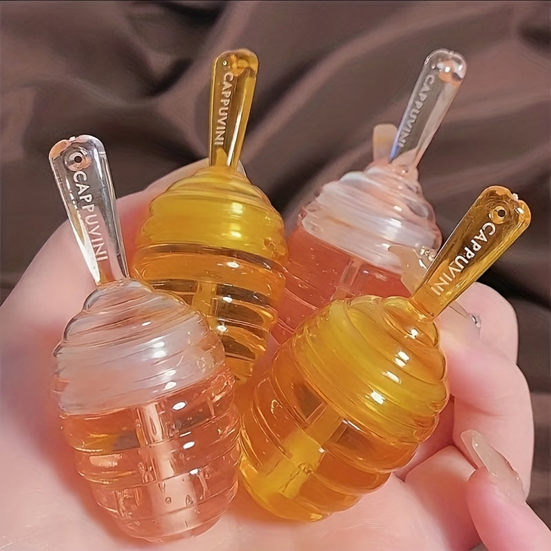 Honey Jar Lip Oil, Honey Lip Care Oil Lipstick Peach Flavor, Long Lasting Moisturizing Sleep Lip Mask For Lip Daily Care With Plant Squalane