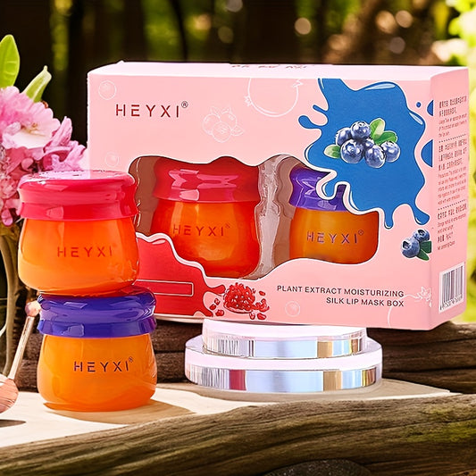 2pcs lip balm gift set, Plant Extract Moisturizing Soft Lip Mask Small Honey Pot Blueberry, Red Pomegranate Lip Mask Set lip gloss,party supplies gifts, souvenir gifts, long-lasting moisturizing and nourishing lip mask, gift