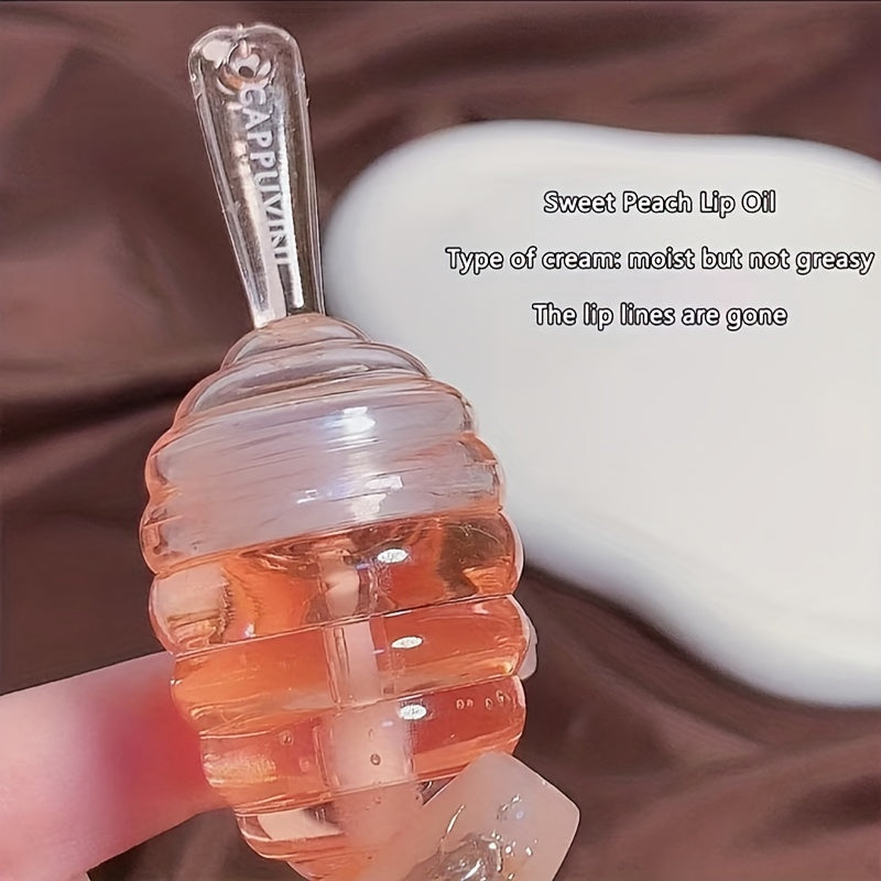 Honey Jar Lip Oil, Honey Lip Care Oil Lipstick Peach Flavor, Long Lasting Moisturizing Sleep Lip Mask For Lip Daily Care With Plant Squalane